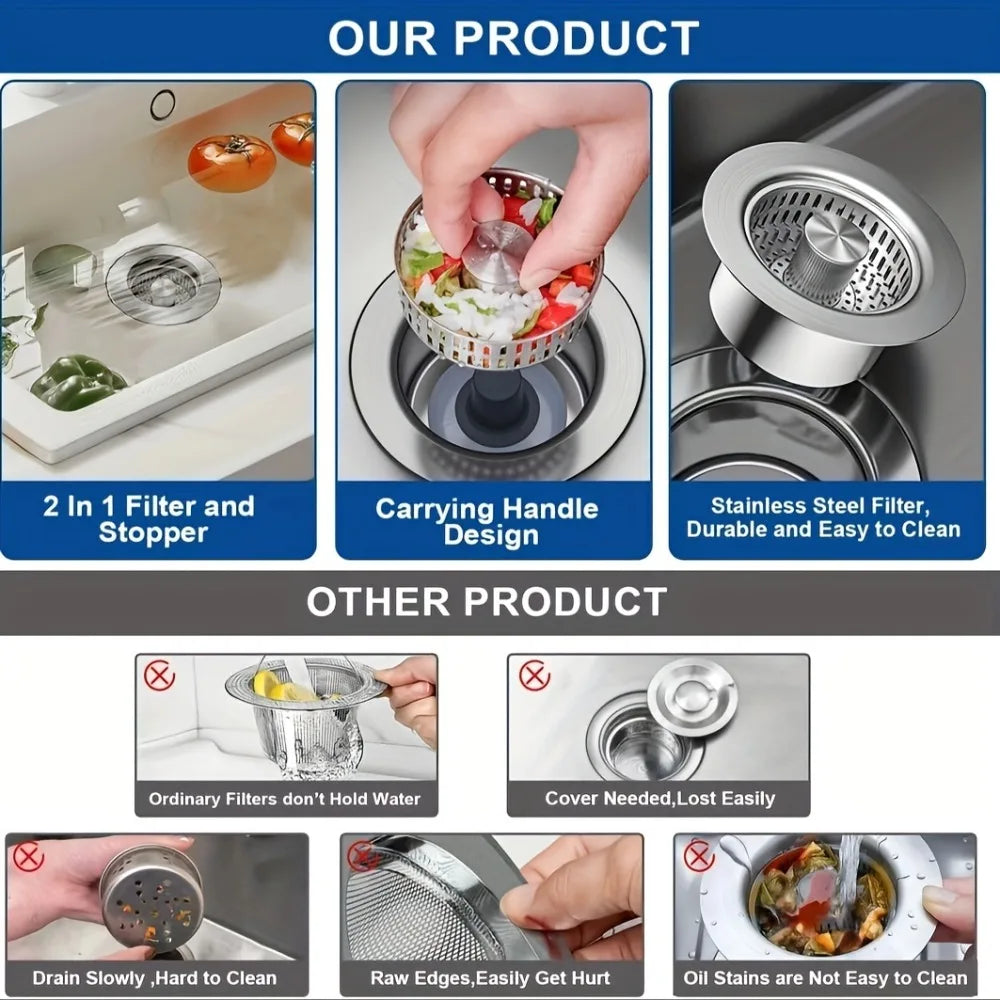 3-in-1 Stainless Steel Sink Stopper & Strainer