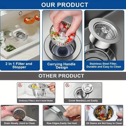 3-in-1 Stainless Steel Sink Stopper & Strainer